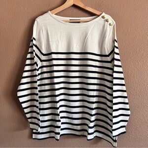 Lane Bryant Blue Stipe Crewneck Sweater Nautical Gold Button Size 18/20 NWT